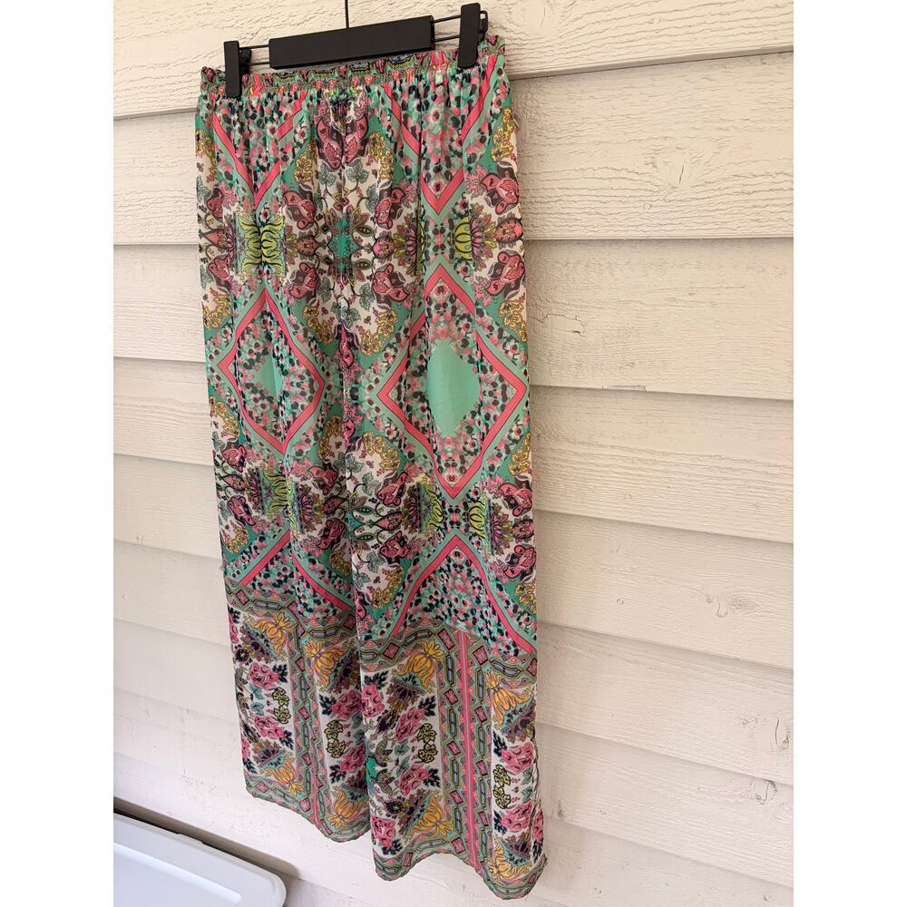 Blue Rain Boho Maxi Skirt Medium Aqua Pink Paisley Festival - Picture 3 of 7